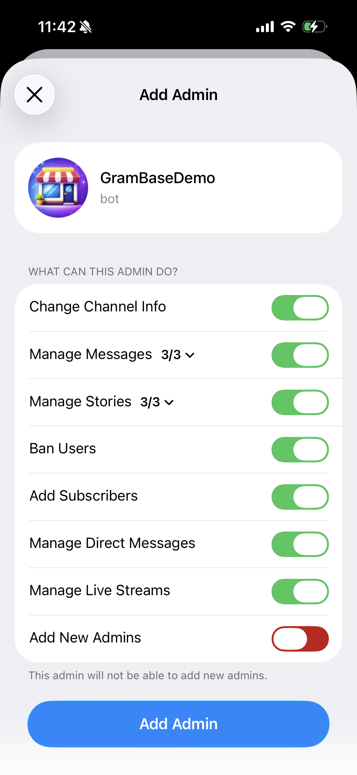 Grant Add Subscribers and Ban Users permissions to the bot